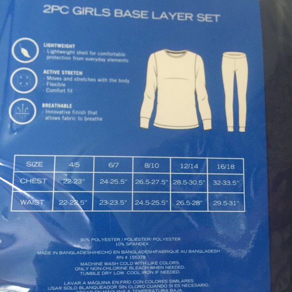 Nautica Girls Base Layer Top & Bottom Long Johns Thermal Underwear Set Size 16+ - Picture 6 of 6